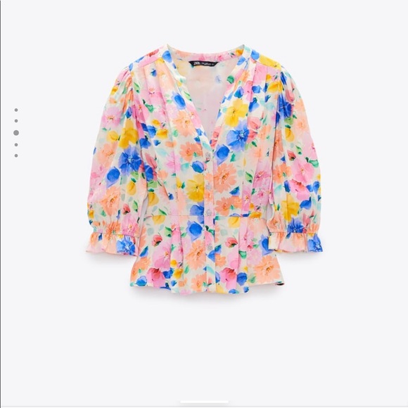 ZARA Printed Blouse with Jewel Button - Picture 3 of 7